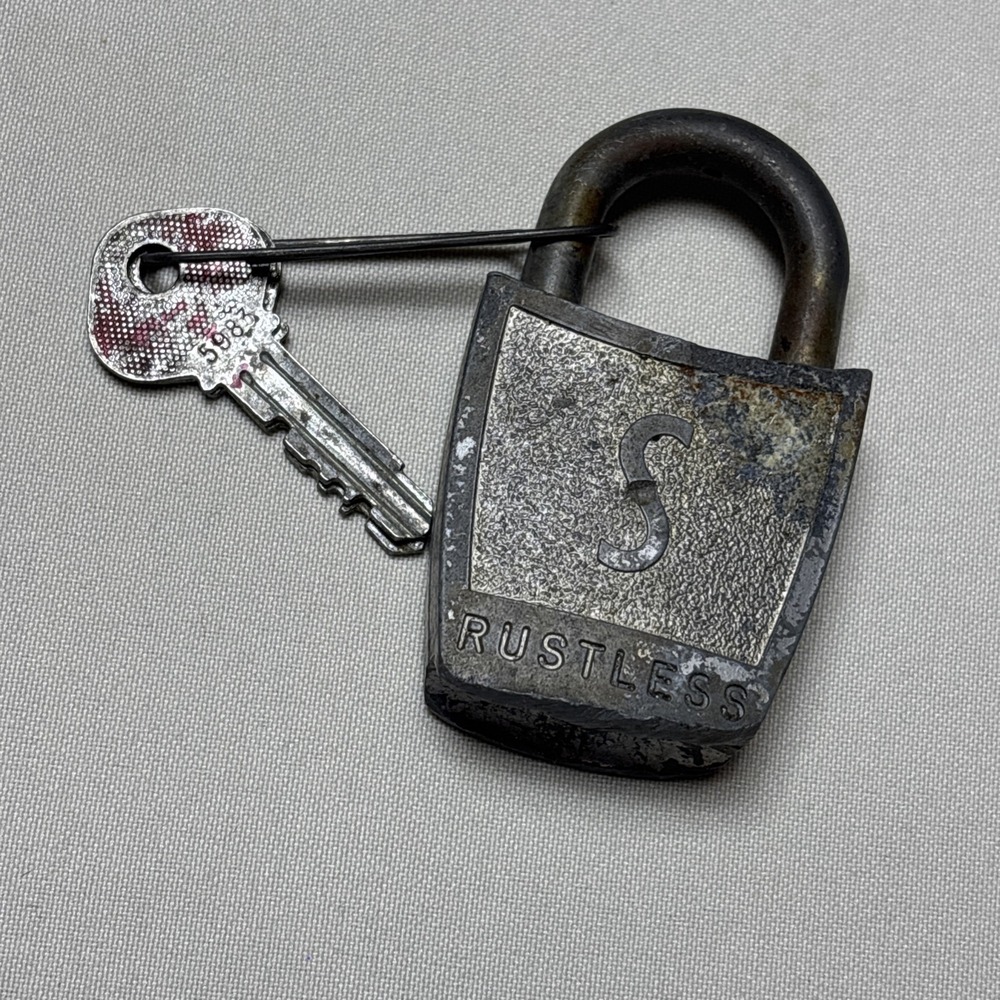 Vintage Slaymaker Rustless Antique Padlock 2 Keys Lock Works Patina Steel Rare